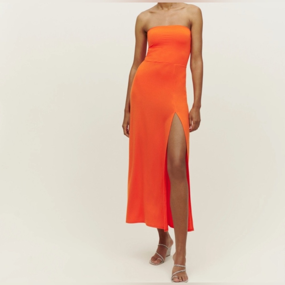 Reformation Orange Knit Strapless Maxi Dress XS